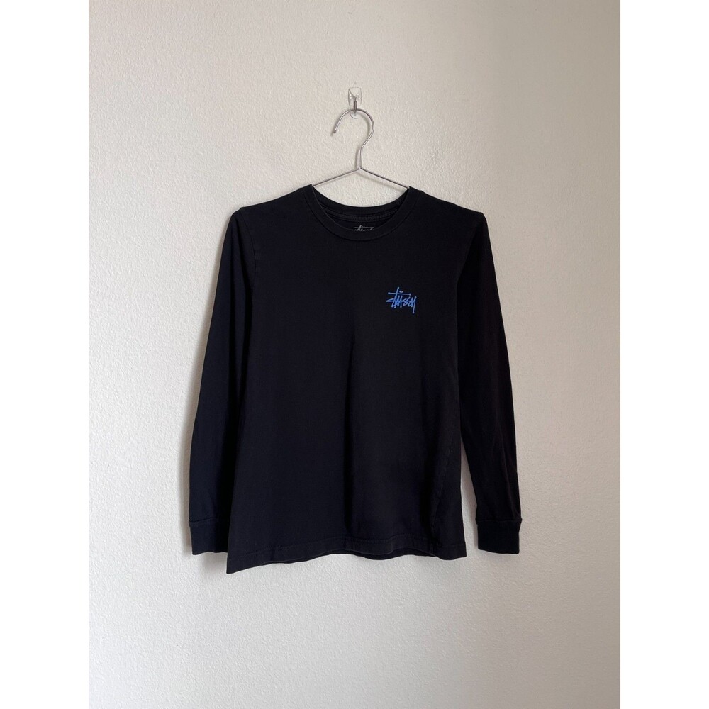 Stussy Basic Crew Neck Long Sleeve Graphic Tee in Black Size XS